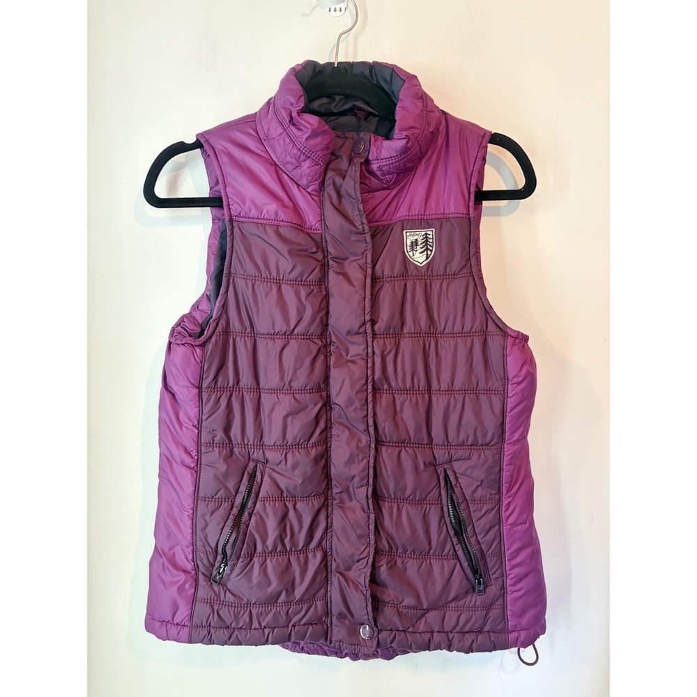 Y2K American Eagle Puffer Vest‎ Womens M Purple Quilted Zip Snap Pockets Outdoor
